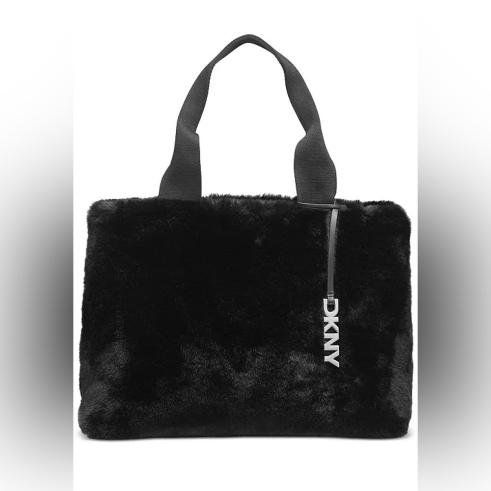 DKNY Roni Tote Bag Reversible Black Quilted Faux Fur Shoulder Bag Purse NWT $168